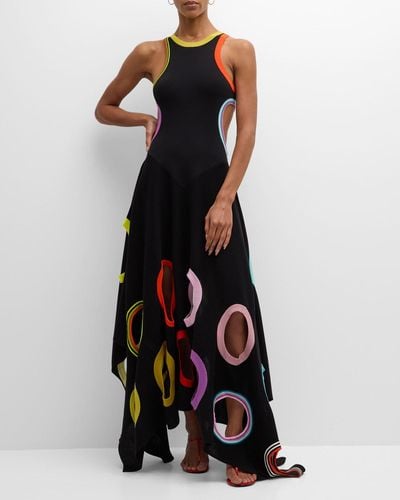 Christopher John Rogers Hole-punch Multicolor Knit Maxi Dress - Black