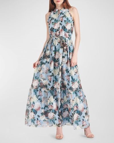 Sachin & Babi Blair Tiered Floral-Print Chiffon Maxi Dress - Blue