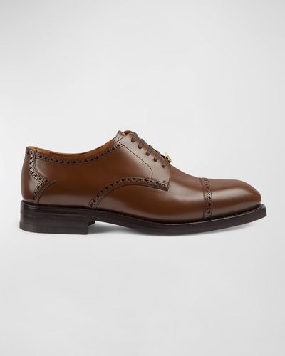 Gucci Rooster Brogue Leather Derby Shoes - Brown