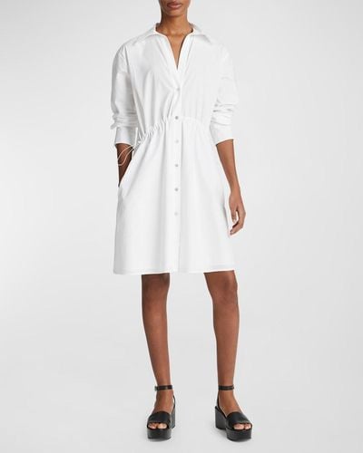 Vince Drawcord Ruched Cotton Mini Shirtdress - White