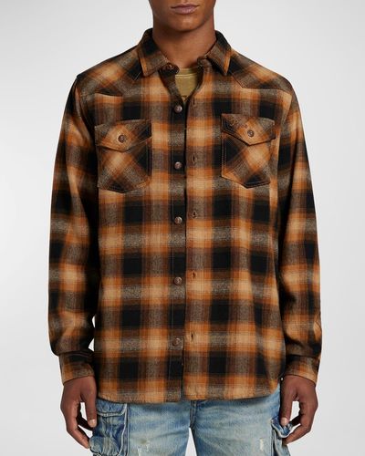 PRPS Plaid Flannel Button-down Shirt - Brown