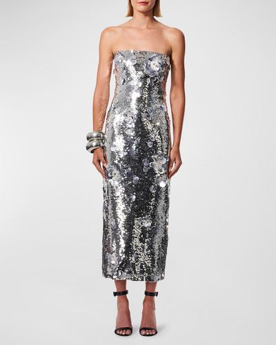 Carolina Herrera Embellished Strapless Sequined Cocktail Dress - Metallic