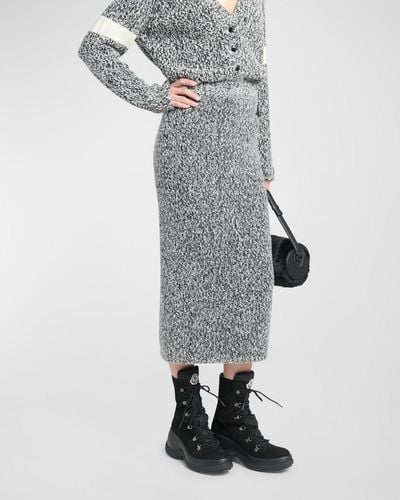 Moncler Wool Knitwear Midi Skirt With Back Zip - Gray