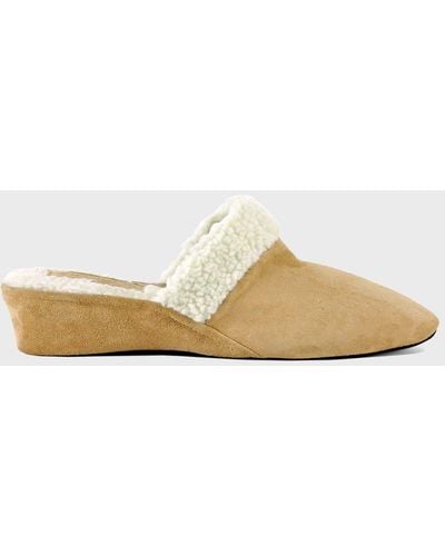 Jacques Levine Suede & Faux Shearling Slippers - White