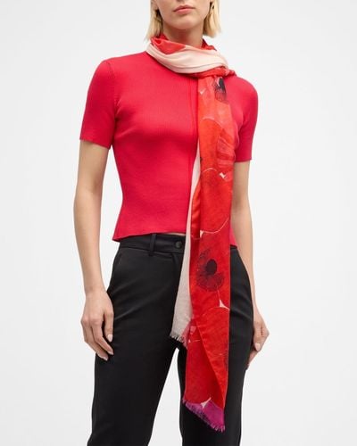 Akris Cashmere And Silk Poppies Print Scarf - Red