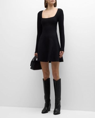 STAUD Deora Embellished Waist Square-Neck Mini Dress - Black