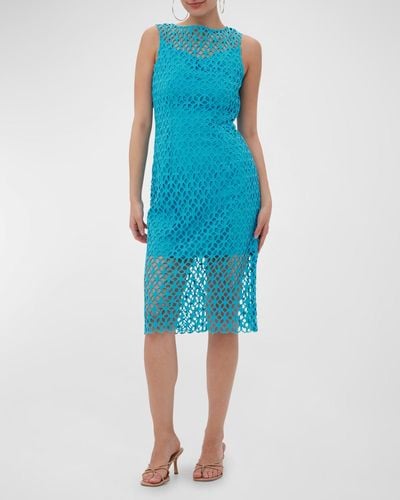 Trina Turk Eleanor Sleeveless Geometric Lace Midi Dress - Blue