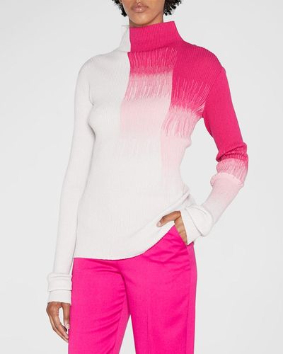 Giorgio Armani Ribbed Turtleneck Sweater W/ Ombre Detail - Pink
