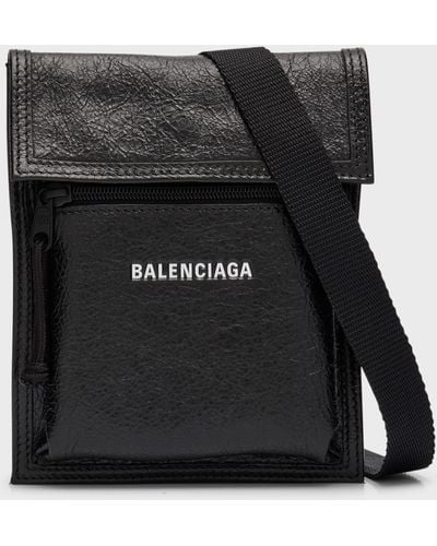 Balenciaga Explorer Small Arena Lambskin Pouch With Strap - Black