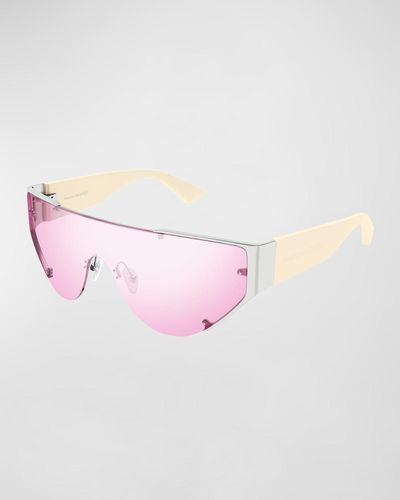 Alexander McQueen Semi-rimmed Metal & Acetate Shield Sunglasses - Pink