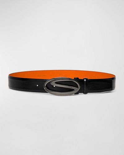 Santoni Oval S-Logo Cuttable Leather Belt - Gray