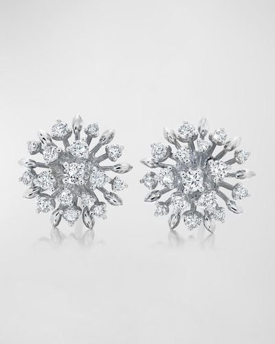 Graziela Gems 18k White Gold Lotus Diamond Stud Earrings - Metallic
