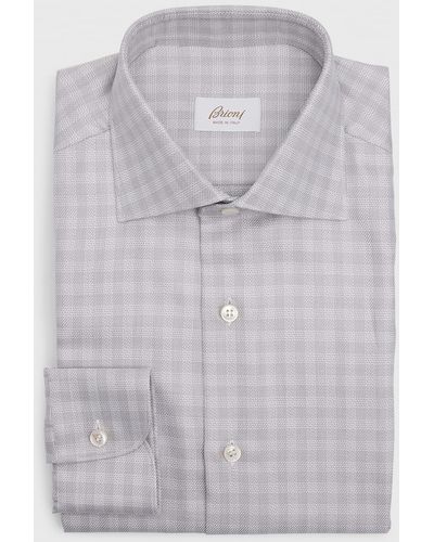 Brioni Cotton Textured Check Dress Shirt - Gray