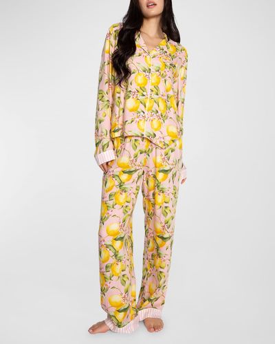 Pj Salvage In Full Bloom-Print Sateen Pajama Set - Yellow
