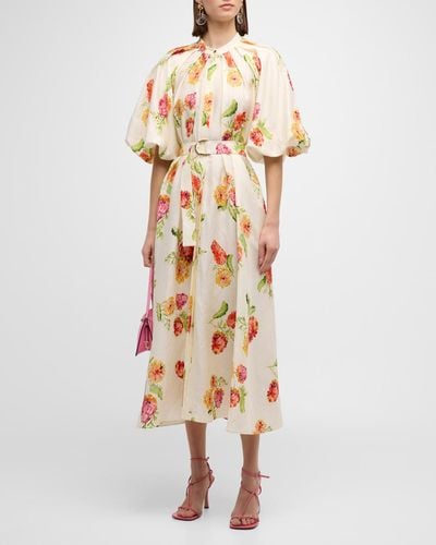 Acler Cranhurst Floral Puff-sleeve A-line Midi Dress - Multicolor