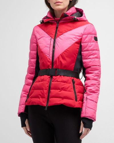 Erin Snow Kat Belted Chevron Puffer Jacket - Red
