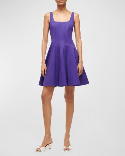 STAUD Wells Cotton Poplin Corset Mini Dress - Purple