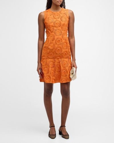 Akris Punto Sunflower Embroidered Sleeveless A-Line Dress - Orange