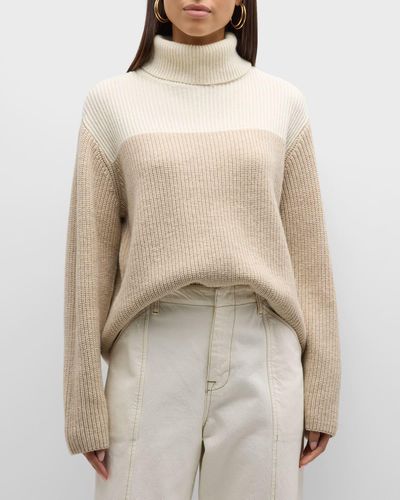 ATM Wool-blend Colorblock Turtleneck Sweater - Natural