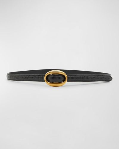 Saint Laurent Embossed Patent Leather Skinny Belt - Gray
