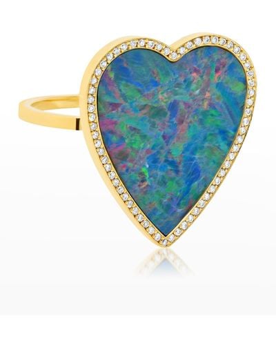 Jennifer Meyer Yellow Gold Red Opal Inlay Heart Ring With Diamonds - Blue