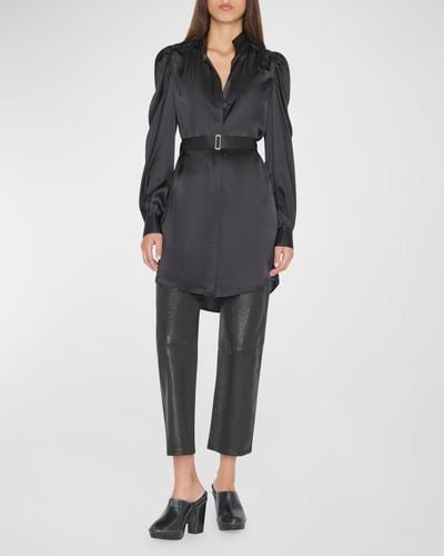 FRAME Gillian Long-Sleeve Silk Mini Dress - Black