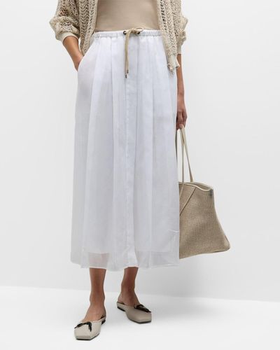 Brunello Cucinelli Cotton Gauze Fluid Maxi Skirt With Rope Belt - White