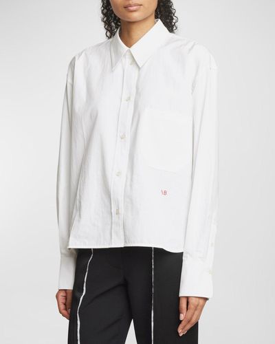 Victoria Beckham Cropped Poplin Long-Sleeve Shirt - White