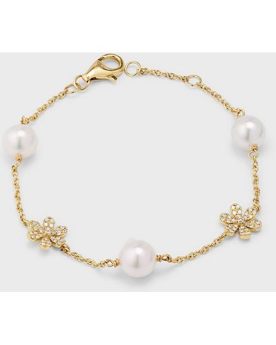 Pearls By Shari 18k Yellow Gold Akoya Pearl And Diamond Daisy Bracelet, 7"l - Natural