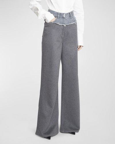 Givenchy Bi-Material Wide-Leg Denim Pants - Gray