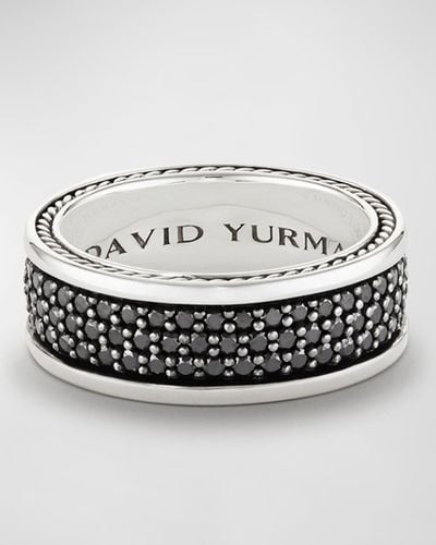 David Yurman Streamline Three-row Band Ring With Black Diamonds - Metallic