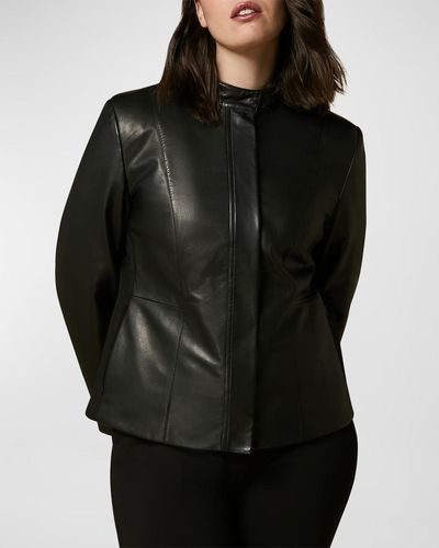 Marina Rinaldi Plus Size Rivetto Zip-Front Leather Jacket - Black