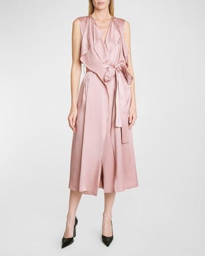 Victoria Beckham Sleeveless Satin Midi Wrap Trench Dress - Pink