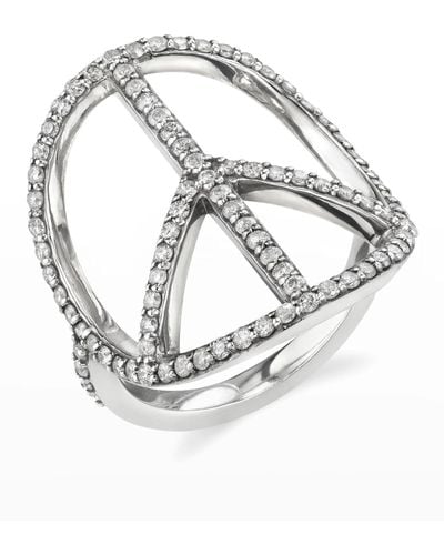 Sheryl Lowe Pave Diamond Peace Sign Ring, Size 7 - Metallic