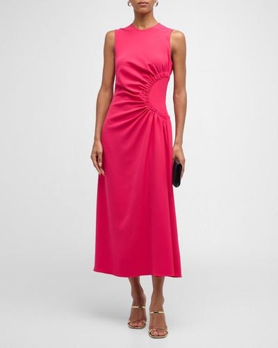 Lela Rose Sunburst Ruched-Side Sleeveless Midi Dress - Red