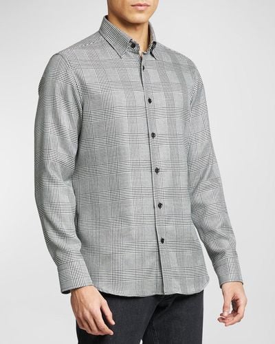 Brioni Wool-Silk Prince Of Wales Sport Shirt - Gray