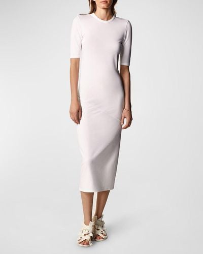 Another Tomorrow Fitted Midi Dress W/ Elbow Sleeves - White