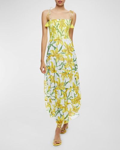 Alice + Olivia Marna Embroidered Tiered Tie-Strap Maxi Dress - Yellow