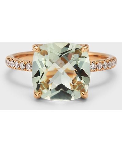 Lisa Nik 18k Rose Gold Green Quartz Statement Ring With Diamonds, Size 6 - Metallic