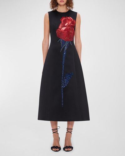LEO LIN Cleo Bead & Sequin Floral-Print Midi Dress - Blue