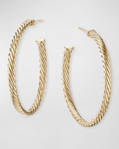 David Yurman 18k Cablespira Hoop Earrings, 1.5" - Metallic