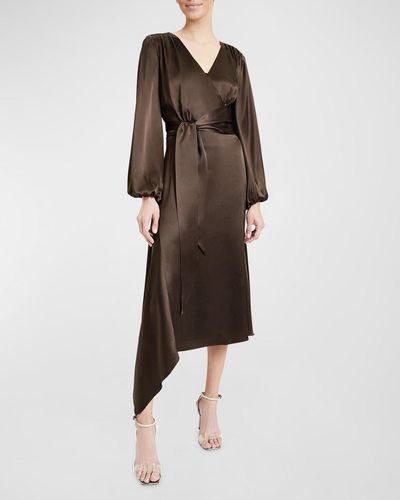 Santorelli Vanna Faux Wrap Silk Charmeuse Midi Dress - Brown