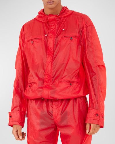 Ferragamo Sheer Nylon Hooded Blouson Jacket - Red