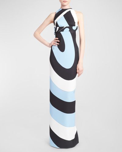 Emilio Pucci Abstract-Print Open-Back Sleeveless Maxi Dress - White