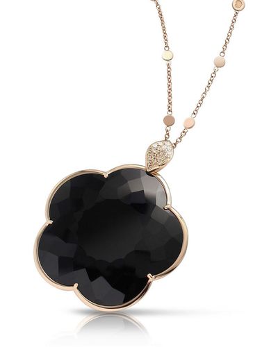 Pasquale Bruni Ton Joli 18k Rose Gold Black Onyx Flower Pendant Necklace With Diamonds, 36"l