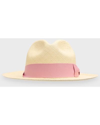Sensi Studio Panama Hat With Italian Bow Band - Pink