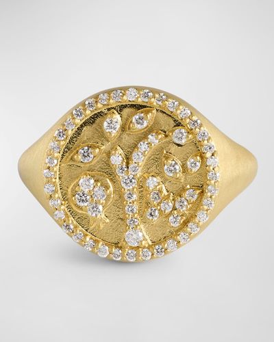 Tanya Farah 18k Yellow Gold Diamond Tree Of Life Signet Ring, Size 6.5 - Metallic