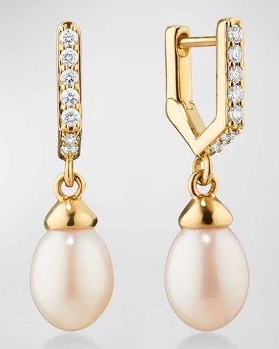 Monica Rich Kosann 18K Infinity Huggie Earrings With Pearl Drop - Natural