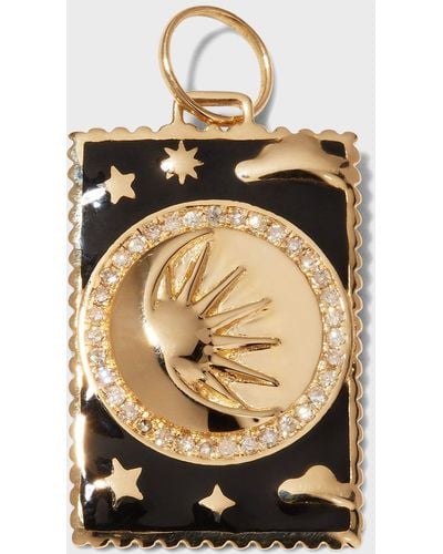 Kastel Jewelry 14k Gold Diamond Enamel Tarot Night-sun Pendant - Natural