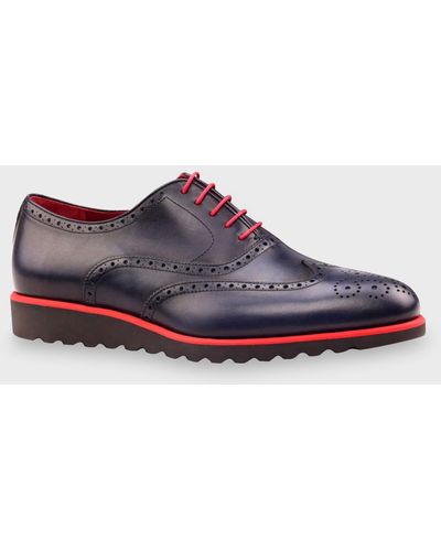 Ike Behar Trax Wing-Tip Leather Platform Oxford Shoes - Purple